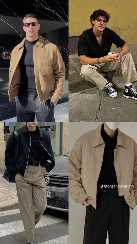 Black And Beige Outfit Men, Beige And Black Outfit, Cool Casual Outfits, Soft Boy Outfits, Outfits Beige, Guys Fashion Casual, Black Outfit Men, Mens Smart Casual Outfits, 21men