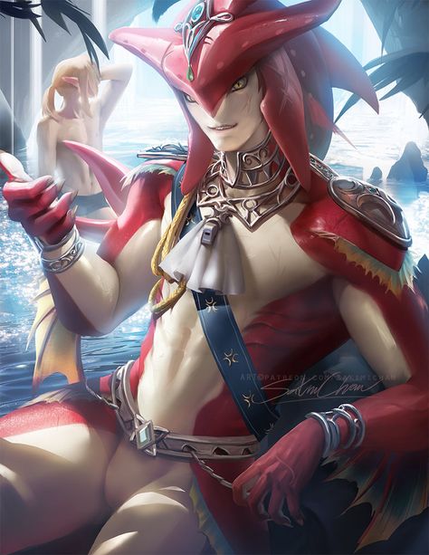 Sidon. zora prince. by sakimichan Sidon Zelda, Sakimichan Art, Prince Sidon, Yuri Katsuki, Boy Fishing, Male Character, Zelda Art, Fish Man, Legend Of Zelda Breath