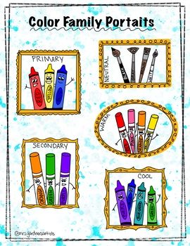 A perfect companion to my Color Family Portraits worksheet, this image can be enlarged to print posters in many sizes. This poster also shares the same border and background as some other posters in my shop, making it easy to coordinate your classroom. This provides a cute and fun way to teach young students the basic color families to use in their artwork. Art Teacher Decor, Cute Art Supplies, Cozy Classroom, Color Families, Family Printables, School Art Activities, Art Classroom Decor, Arts Integration, Virtual Classroom