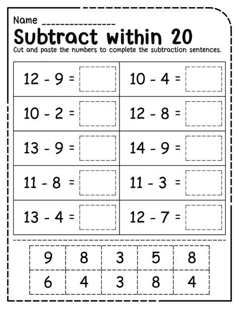 Mathematics Subtraction Worksheets, Subtraction Worksheets Preschool, Math fun Subtraction Up To 20 Worksheets, Maths Subtraction Worksheets, Subtraction Within 20 Worksheets, Apple Math Worksheets, Math Worksheets For Preschool, Math Worksheets Preschool, Dinosaur Math, Space Math, Summer Math Worksheets