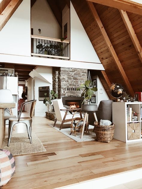 A Frame Cabin Tours | Centsational Style A-frame Interior, Modern Cabin Design, Boho Cabin, Modern Cabin Decor, A Frame Cabins, Cabin Interiors, A Frame Cabin, Lounge Design, A Frame House