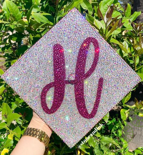 Custom Rhinestone Graduation Cap - solid rhinestone Sharpay inspired graduation cap - bling graduation cap Bling Graduation Cap, Rhinestone Graduation Cap, Nurse Graduation Cap, Grad Cap Designs, Custom Rhinestone, Diy Graduation Cap, Prom Poses, Graduation Cap Designs, Cap Ideas