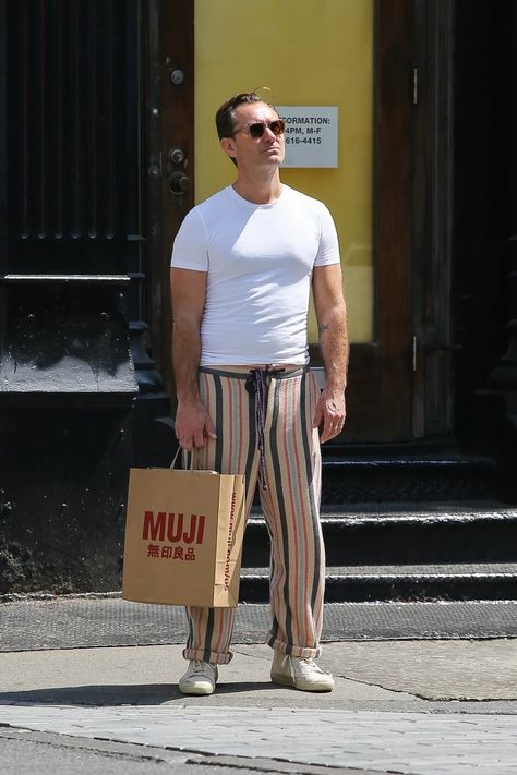 What Did Jude Law Buy at Muji? | GQ Jude Law Style, Wrong Answers Only, Expensive Suits, Striped Lounge Pants, Daniel Day, Day Lewis, Gq Style, Jude Law, Tiktok Style