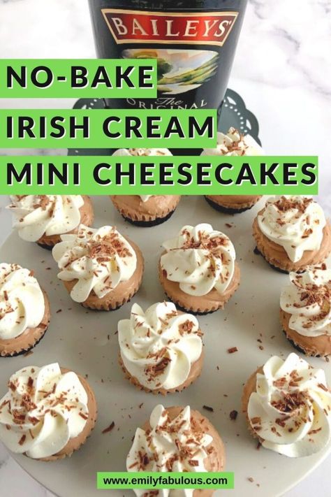 Mini Cheesecakes Easy, Baileys Cheesecake, Chocolate Baileys, Baileys Recipes, Alcoholic Desserts, Mini Cheesecake Recipes, Irish Cream Liqueur, Boozy Desserts, Bite Size Desserts