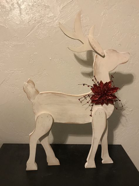 Christmas Sled Decoration, Sled Decor, Styrofoam Art, Wood Deer, Cheap Hobbies, Christmas Cutouts, Wooden Reindeer, Weekend Crafts, Christmas Arts And Crafts