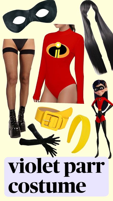 #incredibles #violet #costume #halloween Mrs Incredible Halloween Costume, Incredibles Violet Costume, Elastigirl Costume Women, Violet The Incredibles Costume, Venelope Costume Diy, Mrs Incredible Costume Diy, Ms Incredible Costume, Diy Incredibles Costume, Violet Incredibles Costume