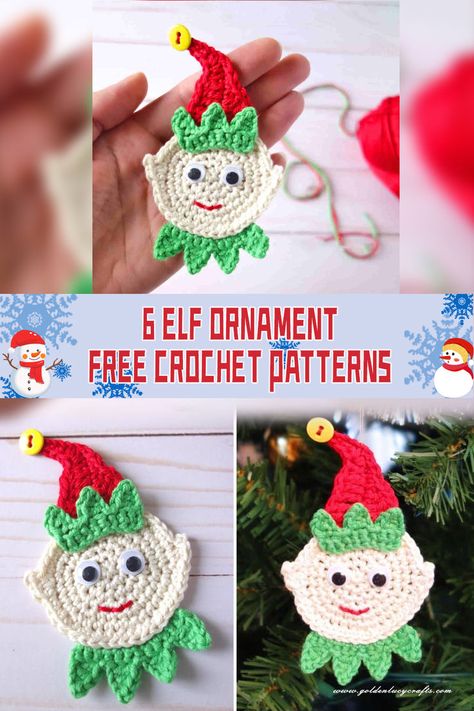 Check out these 6 adorable and FREE crochet patterns for elf ornaments. Get ready to add some festive cheer to your holiday decorations! #crochet #DIY Crochet Christmas Elf, Crochet Elf, Ornament Crochet, Christmas Ornaments Patterns, Crochet Ornament Patterns, Penguin Ornaments, Crochet Snowman, Crochet Santa, Candy Cane Ornament