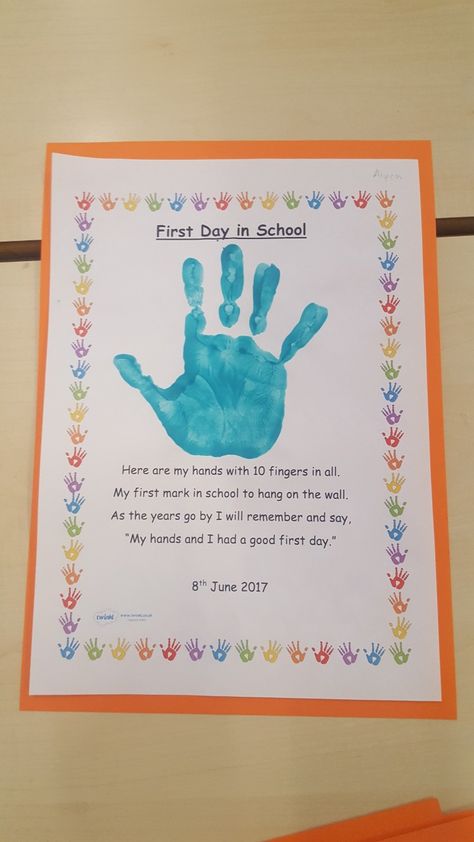 First Day At Nursery Activities, First Day Of Reception, First Day Nursery Activities, First Month Of Preschool Crafts, First Day In Reception Class Ideas, First Day Of Kindergarten Handprint, My First Day Of Preschool Craft, First Day Nursery, First Day Of School Art Projects 1st Grade