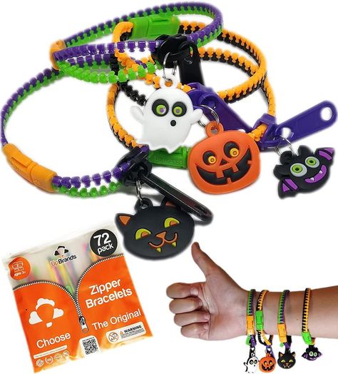 Halloween Favors Kids, Bracelets Halloween, Halloween Theme Birthday, Halloween Prizes, Plastic Bracelets, Birthday Pinata, Sensory Toys For Kids, Zipper Bracelet, Halloween Cupcake Toppers