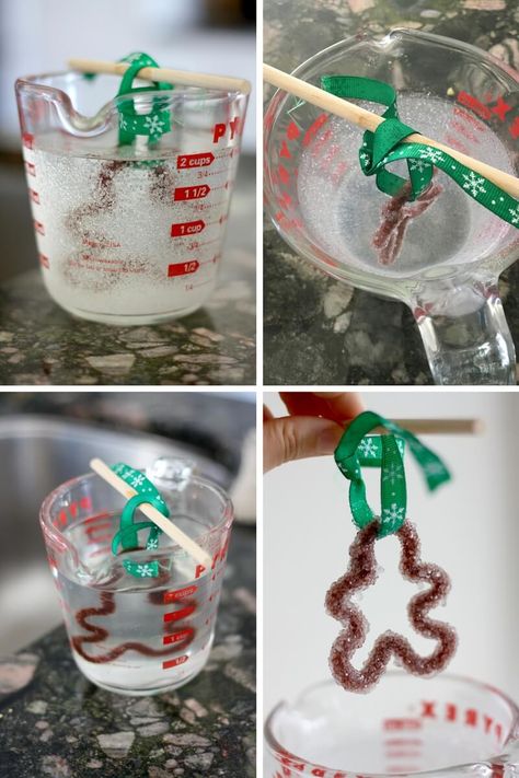 Christmas Gingerbread Man Ornaments - Little Bins for Little Hands Math Christmas Ornaments Diy, Chemistry Ornaments Diy, Chemistry Christmas Decorations, Lab Christmas Decorations, Borax Ornaments, Chemistry Ornaments, Math Christmas Ornaments, Pipe Cleaner Christmas Crafts, Chemistry Christmas Ornaments