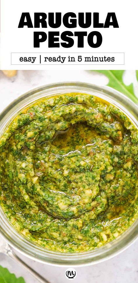 Arugula pesto is one of my go-to pasta sauces, especially in summer! It’s rich, savory, amazingly flavorful and perfect for a quick yet incredible pasta dish. #arugularecipes #pestorecipes #arugulapesto Easy Pesto Recipe, Chicken Pasta Sauce, Arugula Pesto Recipe, Arugula Pasta, Creamy Pesto Pasta, Arugula Recipes, Arugula Pesto, Creamy Pesto, Cheap Dinner Recipes