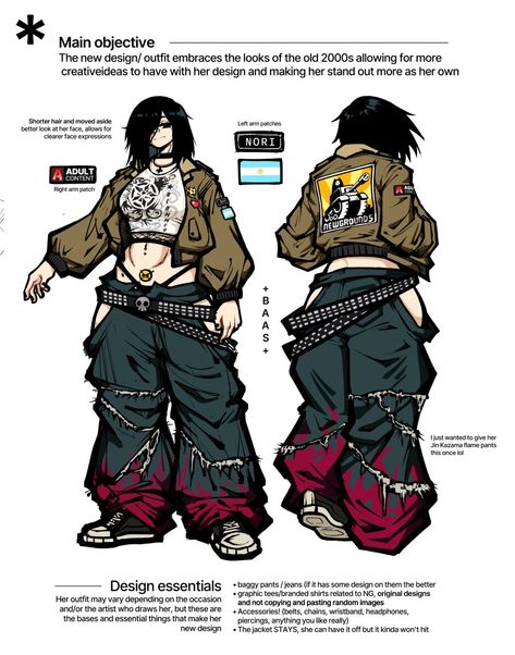 Big Pants Character Design, Newgrounds Aesthetic, Character Sheet Ideas, Newgrounds Art Style, Y2k Character Design, Character Concept Art Sheet, Punk Art Style, Oc Outfit Ideas, Newgrounds Art