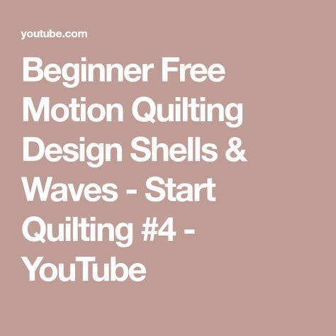 Beginner Free Motion Quilting Design Shells & Waves - Start Quilting #4 - YouTube Cutie Frame, Quilt Frame, Start Quilting, Free Motion Quilt Designs, Quilting Frames, Quilting For Beginners, Free Motion Quilting, Quilting Designs, Quilting