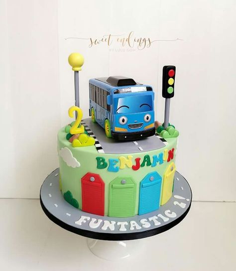 Tayo Cake Ideas, Tayo The Little Bus Birthday Cake, Bus Cakes For Boys, Tayo Cake, Transportation Birthday Theme, Bus Cake, Baby Boy Birthday Themes, Twin Birthday Cakes, Baby Boy Birthday Cake