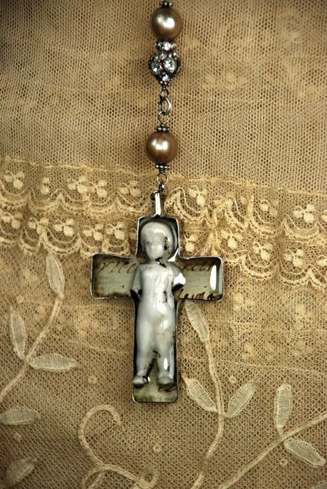 https://www.etsy.com/listing/85742409/saint-mary-atticus Frozen Charlotte, Saint Mary, Atticus, Gifts For Everyone, The Cross, Altered Art, A Necklace, Rosary, Assemblage