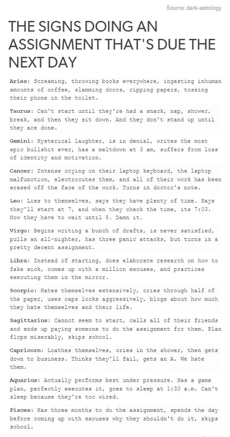 The Signs Doing An Assignment That's Due The Next Day Zodiac Sign Fashion, Zodiac Funny, Zodiac Signs Sagittarius, Chinese Astrology, Zodiac Signs Leo, Zodiac Sign Traits, Zodiac Society, Zodiac Signs Gemini, Zodiac Signs Aquarius