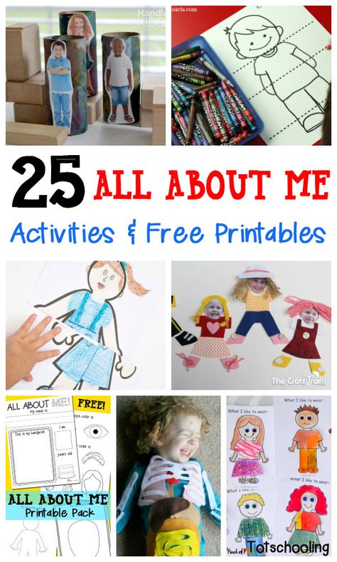 A collection of 25 All About Me activities, including free printables, arts & crafts and learning activities for kids. All About Me Preschool Theme Activities Learning, All About My Body Preschool Crafts, The Body Crafts For Preschool, My Body Projects For Preschool, I Am Special Preschool Theme Activities, All About Me Preschool Curriculum, This Is Me Activities For Preschool, All About Me Preschool Theme Art Activities, Starting School Activities Preschool