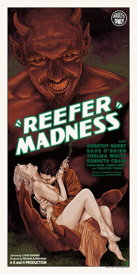 REEFER MADNESS (1936) [600 x 800] by Timothy Pittides Classic Horror Posters, Reefer Madness, Cinema Design, Ace Books, Horror Posters, Horror Movie Art, Pop Culture Art, Pulp Art, B Movie