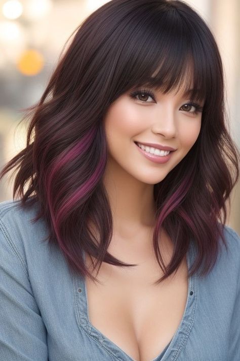 Eggplant Colored Hair, Hair Color Images, Hair Color Asian, Magenta Hair, Peekaboo Hair, Extension Hair, Bronde Hair, Guest Hair, Really Short Hair