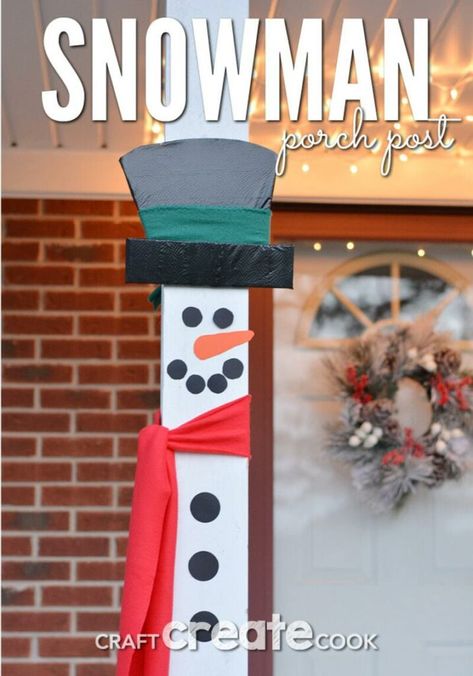 Snowman crafts and decorations are always fun in winter! This list includes ornaments, wreaths, front porch decor, and more - all snowmen! Have fun making all of these snowman decorations or snowmen crafts for your house this winter. Porch Pillar Christmas Decor, Diy Snowman Crafts, Decorating With Snowmen, Snowmen Ideas, Outdoor Snowman, Diy Snowman Decorations, Snowman Crafts Diy, Wooden Snowmen, Porch Decorations