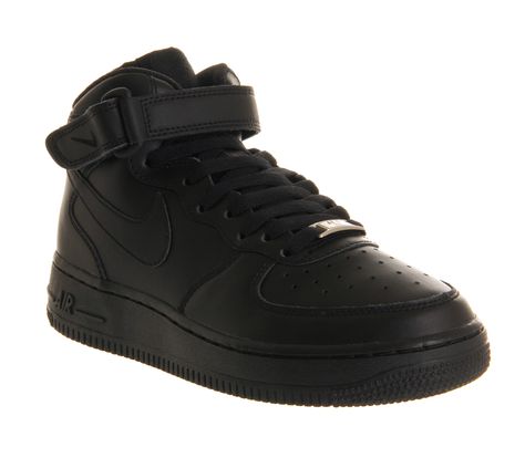 Nike Af1 Mid (g) Black - Hers trainers Af1 Mid, Black Leather Trainers, Black Nike Sneakers, Nike Leather, Office Girl, Nike Force 1, Shoes Sneakers Black, Nike Air Force 1 Mid, Wrap Shoes