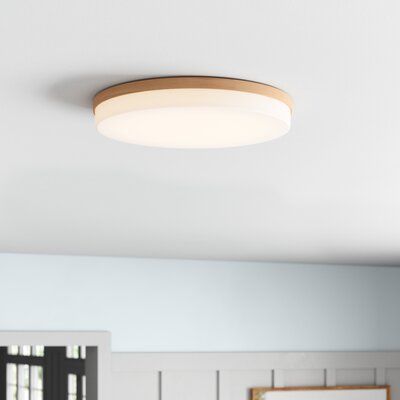 This 1-light flush mount takes minimalism to the next level, with its simple circular silhouette and two-tone look. The base is crafted from solid wood with a natural beige finish that blends in with modern and rustic aesthetics. The white acrylic shade tempers the included LED light, giving a soothing ambient glow to your surroundings. Its 1.97" hanging height means it's ideal for super-low ceilings and spaces you want to make look more open, so it's great for entryways, hallways, and living ro Flush Mount Light On Slanted Ceiling, Ceiling Lights Bathroom Ideas, Soft Ceiling Lighting, Ceiling Lamp Bathroom, Bathroom Wall Lamps, Bathroom Summerhouse, Bathroom Ceiling Light Fixtures, Low Profile Ceiling Light, Flat Ceiling Lights