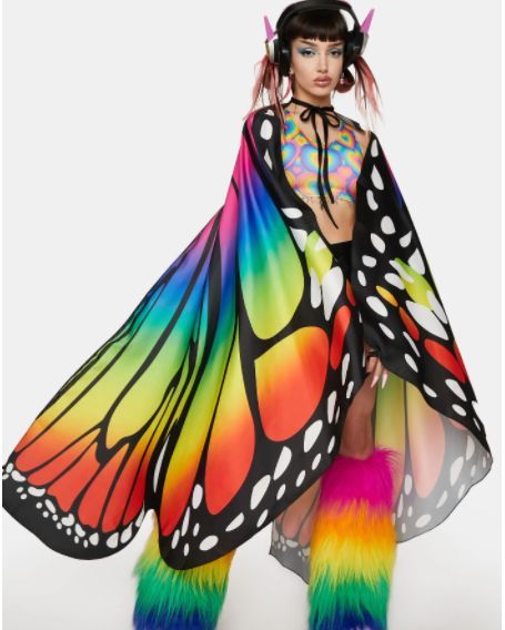 Wing Cape, Festival Sets, Butterfly Wings Costume, Rainbow Wings, Rainbow Costumes, Girly Vibes, Country Fair, Rainbow Outfit, Fly Free