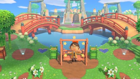 Diagonal Bridge Animal Crossing, Acnh Diagonal Bridge, Acnh Bridge, Japanese Bridges, Mochi Design, Resident Services, Bridge Ideas, Acnh Paths, Japanese Bridge