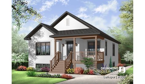 Color version 1 - Front of house plan 3126 Small Closet For Two, Two Bedroom House Plan, Small Bungalow House Plans, Two Bedroom House Plans, Small Bungalow, Drummond House Plans, Modern Tropical House, Narrow Lot House Plans, Narrow Lot House