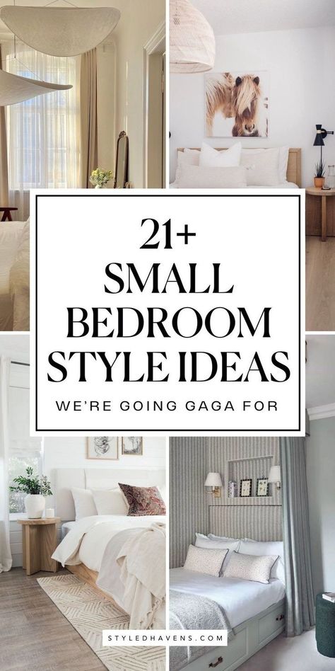 Searching for small bedroom ideas? Small bedroom style doesn't have to be boring - and these cozy bedroom spaces prove it. Whether you're planning a small bedroom room makeover or remodel or simply a bedroom refresh - these super cozy and modern small bedroom style ideas will have you swooning! (PIN this to your bedroom design board to come back to!) Decor Small Bedroom Ideas, How To Arrange A Small Bedroom Ideas, Bedding Ideas Simple, Modern Interior Design Small House, Super Small Guest Bedroom Ideas, Original Bedroom Ideas, Single Bedroom Decor Ideas, What Furniture To Put In Bedroom, Interior Design Guest Bedroom