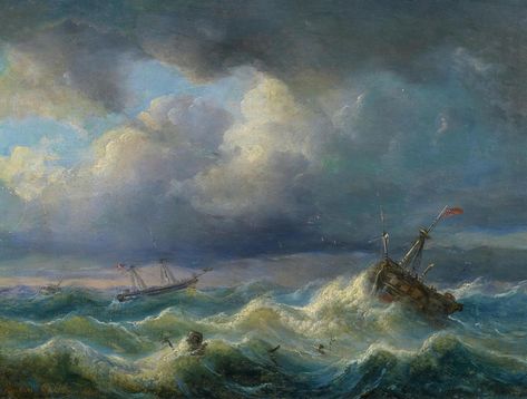 Sailor Painting, Raden Saleh, Water Paintings, Sailing Art, Rough Seas, Ship Paintings, Surrealism Painting, Nice Art, Sea Painting