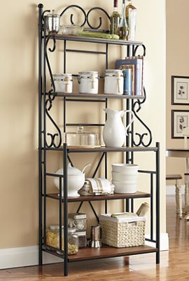 Scroll Bakers Rack Bakers Rack Ideas, Bakers Rack Decorating, Bakers Rack Kitchen, Bakers Racks, Baker's Rack, Wrought Iron Furniture, Small Microwave, Bakers Rack, Rack Kitchen