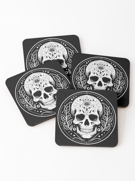 Skull Coasters, Unique Halloween, Halloween Art, Spooky Halloween, Coaster Set, Coasters, Velvet, Halloween, For Sale