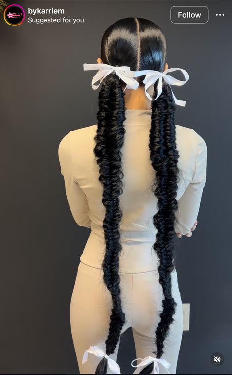 Candy Curls Hairstyles, Yacht Hairstyles, Pick Tails, Couqutte Aesthetic Hairstyles, Pretty Prom Hairstyles For Long Hair, Princess Hairstyles Black Women, Up Do Styles, Bow Styles, Fish Tail Ponytail Black Women