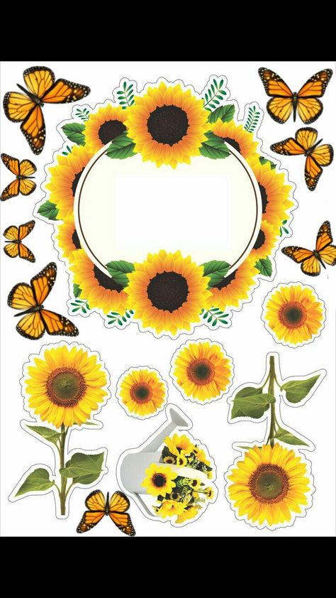 Happy Birthday Sunflower, Diy Cake Topper Birthday, Sunflower Clipart, Birthday Cake Topper Printable, Canvas Letters, Diy Cake Topper, Cupcake Toppers Printable, Cool Backgrounds, Birthday Theme