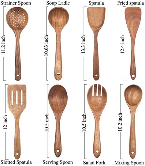 Amazon.com: Wooden Spoons for Cooking, Nonstick Kitchen Utensil Set, Wooden Spoons Cooking Utensil Set Non Scratch Natural Teak Wooden Utensils for Cooking(Teak 8 Pack): Kitchen & Dining Making Wooden Spoons, Wooden Spoon Set, Spurtle Kitchen Utensils, Wooden Kitchen Tools, Wooden Spoon Design, Wooden Art Handmade, Wood Spoon Crafts, Wooden Spoon Ideas, Wooden Spoons Crafts