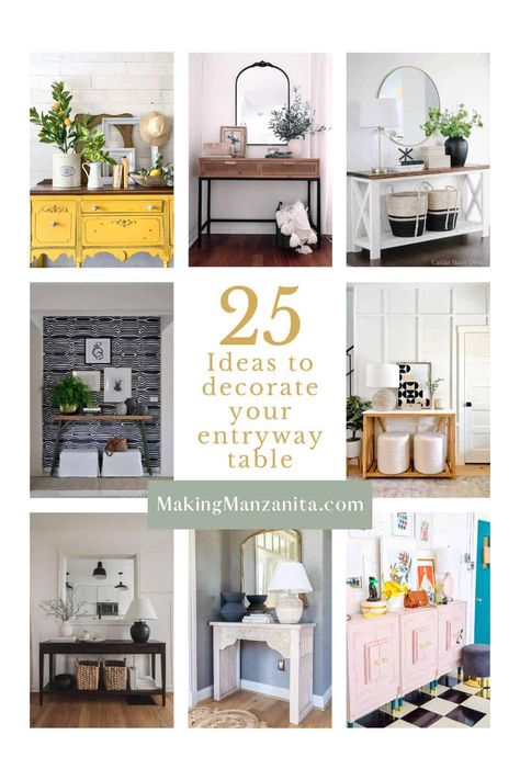 Console tables are perfect to use in your entryway, but what's the best way to decorate them? Check out these 25 entryway table decor ideas for decorating your console table. How To Decorate Entryway Table, Entry Way Table Ideas, Console Table Decor Ideas, Console Table Decor, Entry Way Table, Small Console Table, Entryway Table Decor Ideas, Console Table Styling, Console Table Decorating