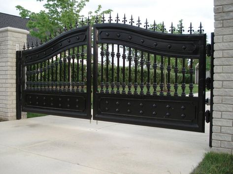 iron gates front gate | Possessing the Gates of the Enemy – The Father’s House Church of ... Custom Iron Gates, Modern Main Gate Designs, Tor Design, Metal Driveway Gates, Stainless Steel Gate, Modern Gate, Steel Gate Design, Front Gate Design, Entrance Gates Design