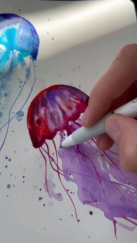 Reference Photos Watercolor, Art Aesthetic Watercolor, Art Sketches Watercolor, Landscape Art Ideas, Watercolor Painting Aesthetic, Art Inspiration Watercolor, Jellyfish Watercolor Painting, Painting Ideas Watercolor, Aesthetic Oil Painting