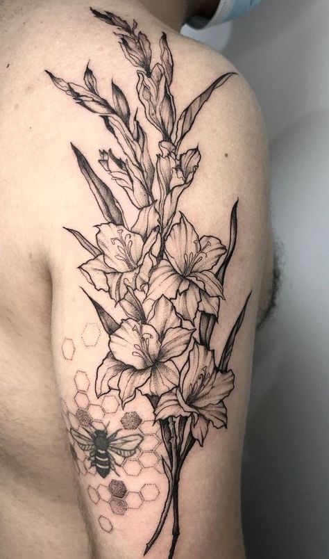 Gladiolus Vine Tattoo, Gladiolus Tattoo Sleeve, Gladiolus Poppy, Gladiolus Line Tattoo, Gladiolus And Daffodil Tattoo, Tattoo Gladiolus Flower, Gladiolus Tattoos, Gladioli Tattoo, August Flower Tattoo Gladioli