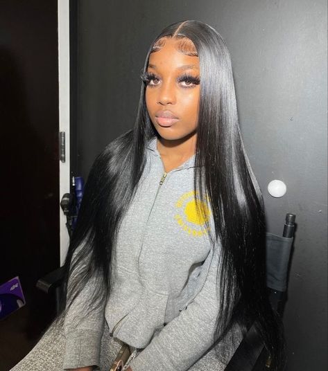 Jet Black Wigs For Black Women, Black Hair Wigs, Straight Human Hair Wigs, Straight Lace Front Wig, Brazilian Straight Human Hair, Frontal Wig Hairstyles, Birthday Hairstyles, Hairstyle Inspo, Hair Wigs For Women