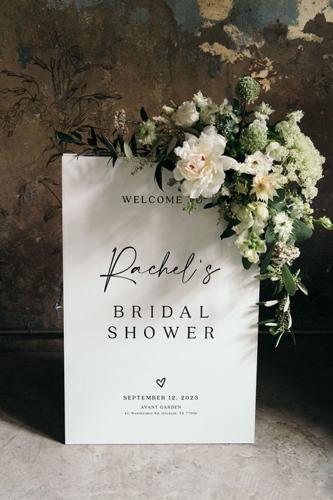 Welcome sign template, Bridal shower welcome sign, Modern and elegant bridal shower stationery #Morea Bridal Brunch Signs Entrance, Elegant Bridal Brunch, Shower Welcome Sign Bridal, Bridal Shower Elegant Classy, Modern Bridal Shower Decor, Classic Bridal Shower Decorations, Minimal Bridal Shower Decor, Bridal Shower Welcome Signs, Classy Bridal Shower Themes