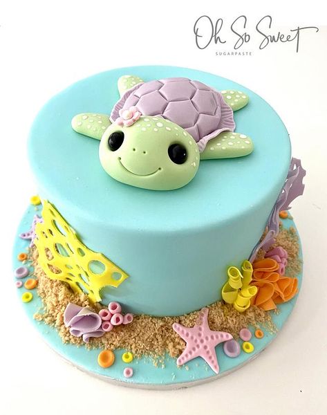 Turtle Cake Topper, Sea Turtle Birthday, Office Cake, Sea Turtle Cake, Ocean Birthday Cakes, Turtle Birthday Cake, Summer Birthday Cake, Themed Baby Shower Ideas, Turtle Birthday Parties