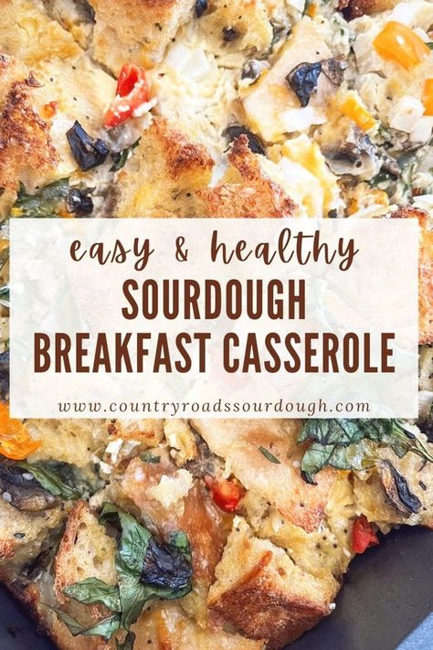 Try this high-protein sourdough breakfast casserole for a hearty and healthy start to your day! Using stale sourdough bread, eggs, and a medley of vegetables, it’s a nutrient-packed meal that’s easy to customize. Prep the night before for a stress-free holiday breakfast or brunch. Baked in a 9x13 pan, it’s perfect for a crowd and ideal for meal prep. This savory dish is simple, delicious, and makes mornings a breeze! Protein Sourdough, Sourdough Breakfast, Meatless Breakfast, Make Ahead Breakfast Casserole, Winter Cooking, Artisan Bread Recipes, Sourdough Bread Recipe, Bread Making, Holiday Breakfast