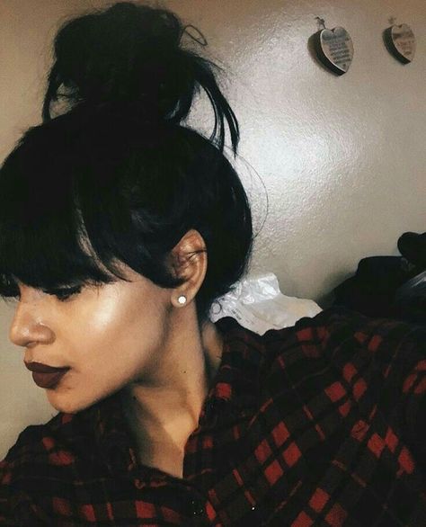 ✞THEmeanestWITCH✞ Top Bun Hairstyles, Hair Colorful, Top Bun, Hair Laid, Hair Crush, Hair Dos, Gorgeous Hair, Hairstyles With Bangs, Weave Hairstyles