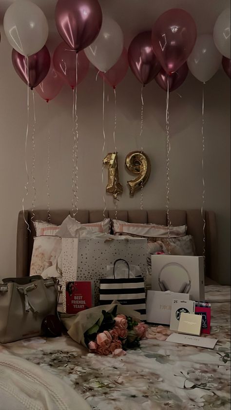 #birthday #birthdayinspo #bed #decor #gifts #presents #nineteen #bday #balloons #makeup #sephora #flowers 19th Birthday Presents, Bday Balloons, Happy Birthday Decor, Birthday Room Decorations, Makeup Sephora, Birthday Goals, Simple Birthday Decorations, Cute Birthday Pictures, Birthday Ideas For Her