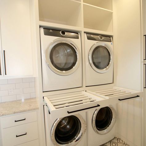 These pull out drying racks are hidden between the two sets of washers and dryers in this laundry and craft room. What would be a must have for you in your laundry room? http://liketk.it/2PuGT #liketkit @liketoknow.it #LTKhome @liketoknow.it.home Shop your screenshot of this pic with the LIKEtoKNOW.it shopping app Washer Dryer Laundry Room, Laundry Room Ideas Stacked, Laundry Room Ideas Small, Stacked Laundry Room, Small Laundry Room Ideas, Laundry Kitchen, Hidden Laundry, Small Laundry Room Makeover, Laundry Room Ideas Small Space