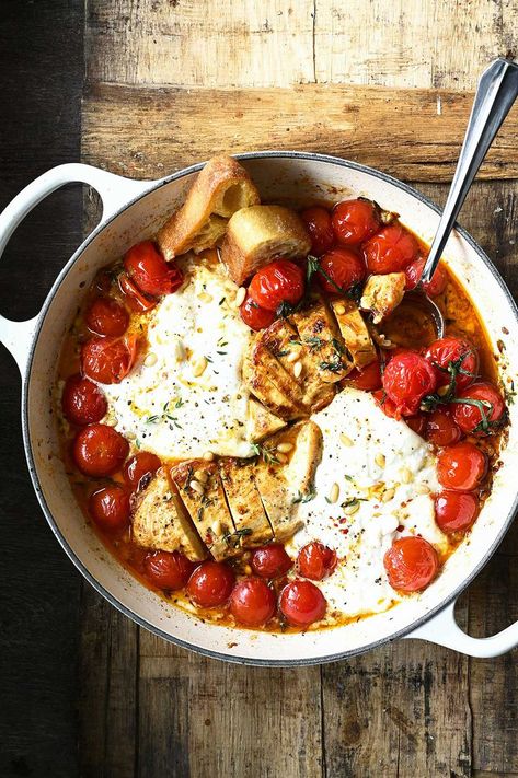 Chicken with Braised Tomatoes and Burrata Recipe on Food52, a recipe on Food52 Tomatoes And Burrata, Tomatoes Burrata, Burrata Recipe, Minute Chicken, Chicken Breast Fillet, Diner Recept, Chicken Seasoning, Food 52, One Pot