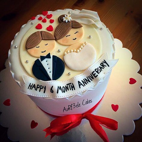 6 Month Anniversary Cake Design, One Month Anniversary Cake, 6 Months Anniversary Cake, Couple Cake Anniversary, 6 Month Anniversary Cake, Anniversary Fondant Cake, Monthsary Cake, Simple Anniversary Cakes, Marriage Anniversary Cake