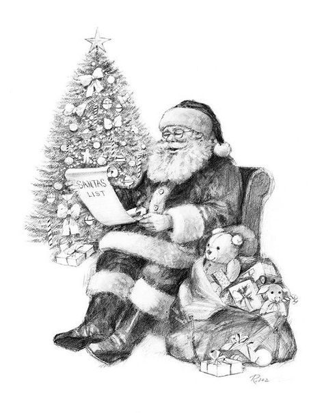 R Manning-black & white santa claus Black And White Santa Pictures, Christmas Santa Claus Drawing, Santa Claus Sketch, Christmas Scene Drawing, Interesting Sketches, Reindeer Christmas Party, Mini Arts, Santa Claus Drawing, Santa Coloring